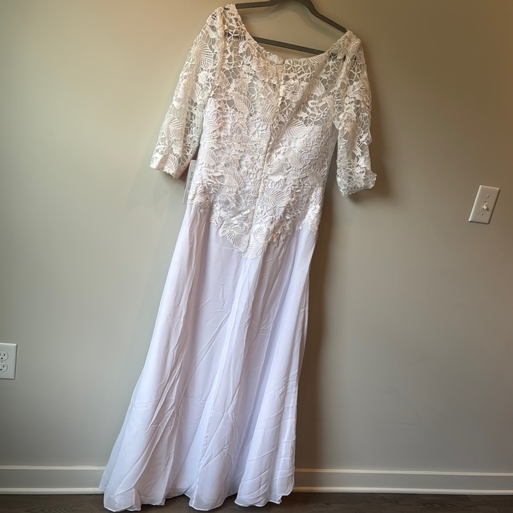 JJs House White Lace Bodice Chiffon Wedding Gown - Picture 5 of 7